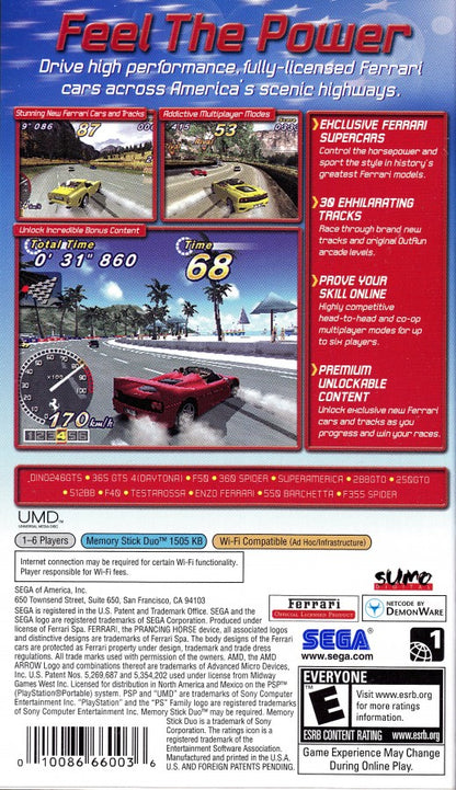 OutRun 2006: Coast 2 Coast back of case for PlayStation Portable (PSP) racing game