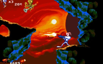 Earthworm Jim 2 for Super Nintendo side scrolling platformer featuring Earthworm Jim bizarre humor creative levels unique weapons and cartoon style gameplay 
