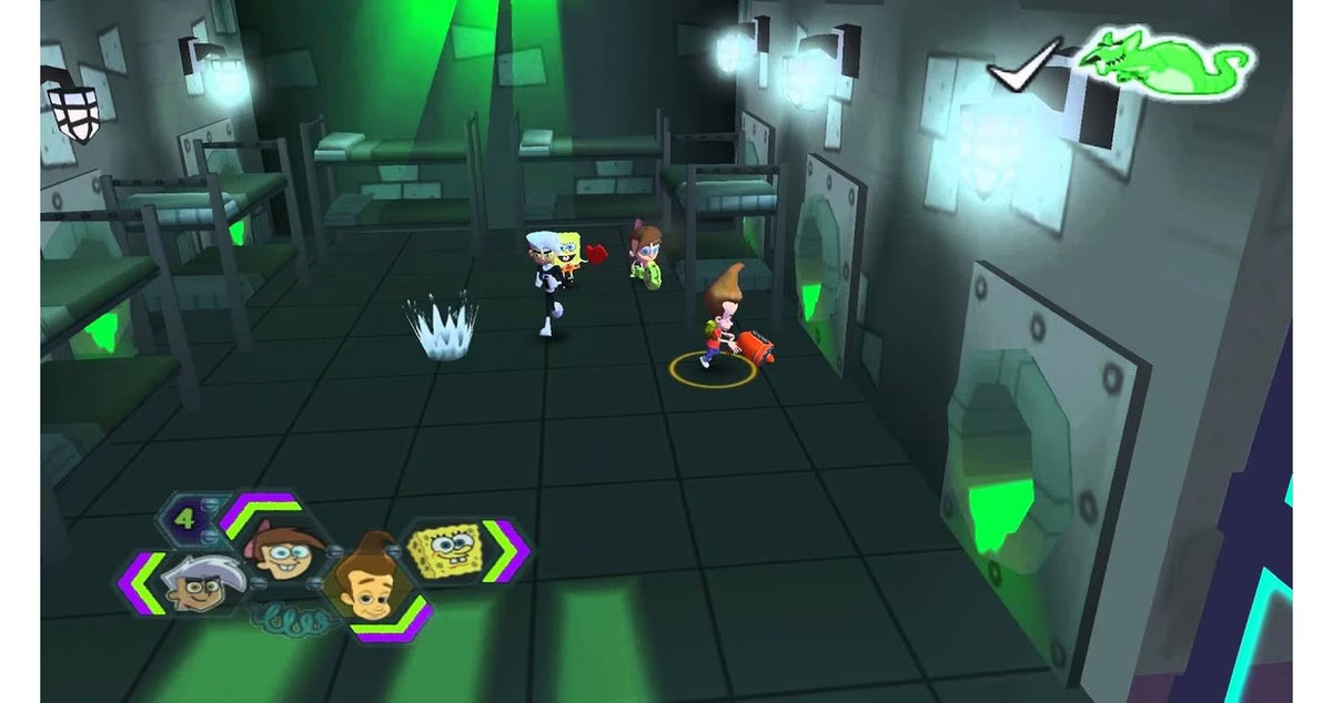 Nicktoons Unite Nintendo GameCube GC video game featuring crossover action adventure gameplay with SpongeBob SquarePants Danny Phantom Jimmy Neutron and Timmy Turner colorful Nickelodeon characters cooperative gameplay puzzle solving combat challenges retro video game Nintendo GameCube collection collectible gaming appeal gameplay