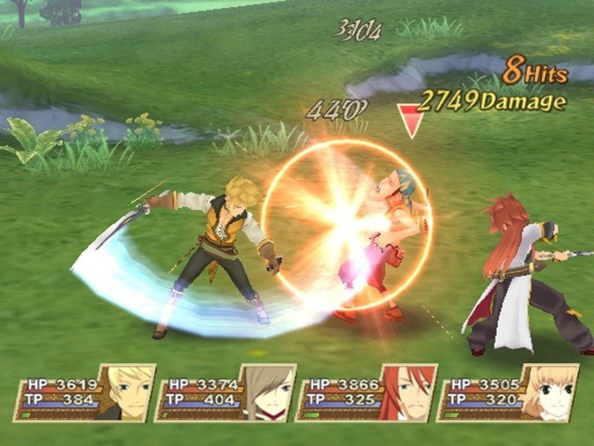 Tales of the Abyss game for the PlayStation 2 featuring action RPG gameplay with real time combat character driven storylines and a fantasy adventure following Luke fon Fabre through a world shaped by prophecy and war gameplay
