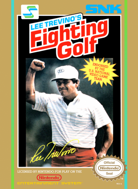 Lee Trevinos Fighting Golf cover art for Nintendo Entertainment System NES retro video game