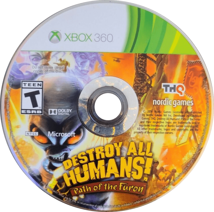 Destroy All Humans!: Path of the Furon disc for Xbox 360 (X360) open-world action-adventure video game