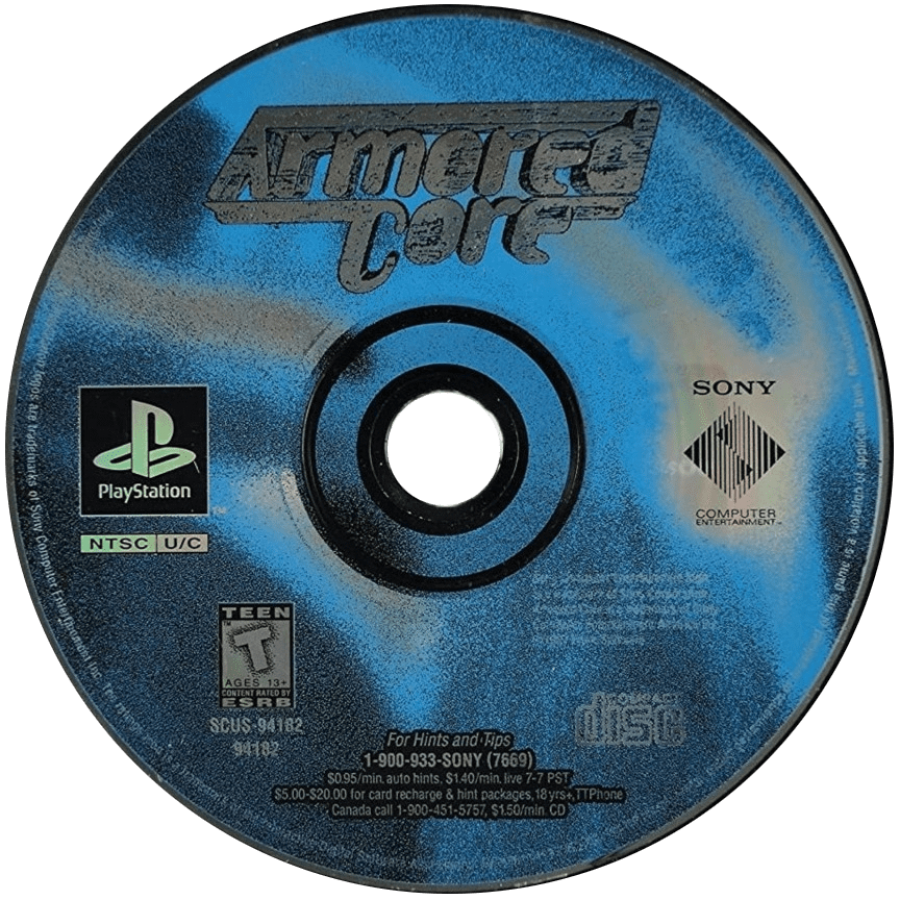 Armored Core PS1 PlayStation 1 mech combat action simulation game customizable robots sci fi battles mission based gameplay retro video game disc