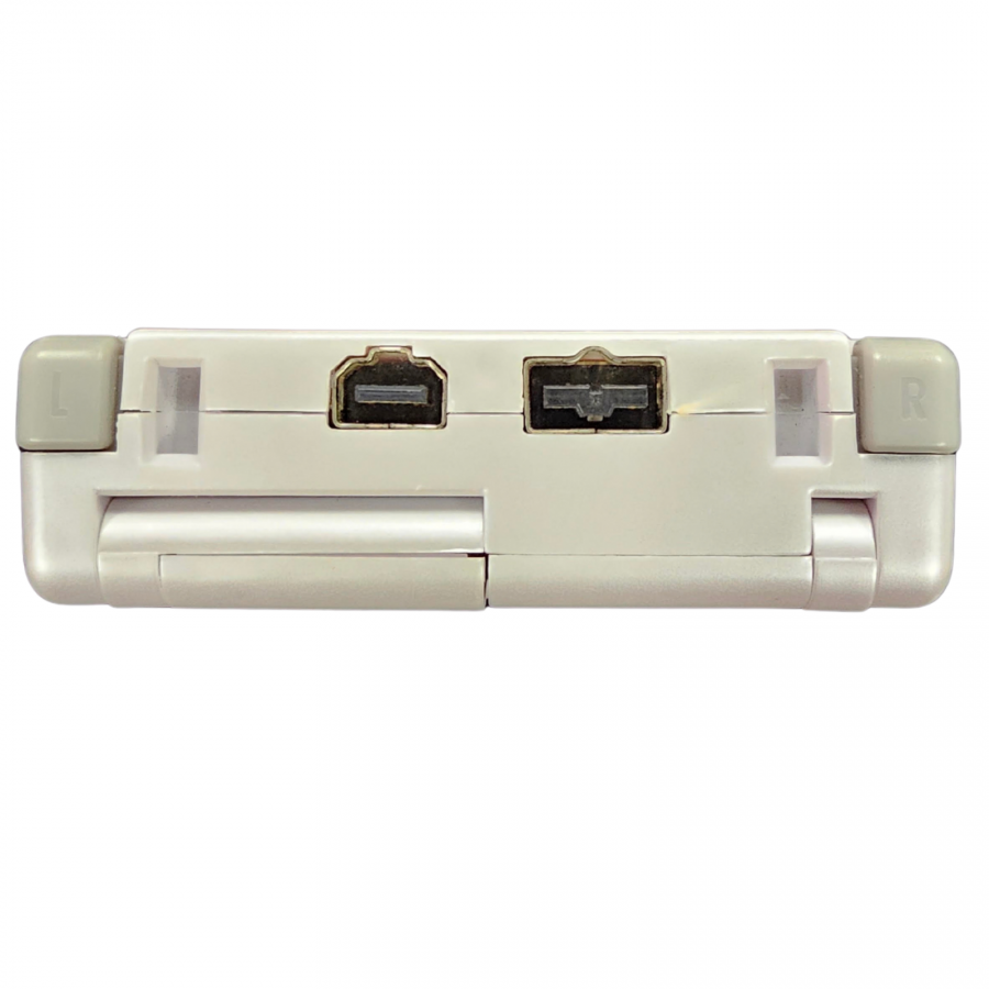 Game Boy Advance SP GBA SP Pearl White AGS 001 handheld console featuring flip screen design front lit display rechargeable battery compact portable gaming system Game Boy Advance compatibility classic Nintendo handheld hardware retro gaming collection collectible gaming appeal charge port