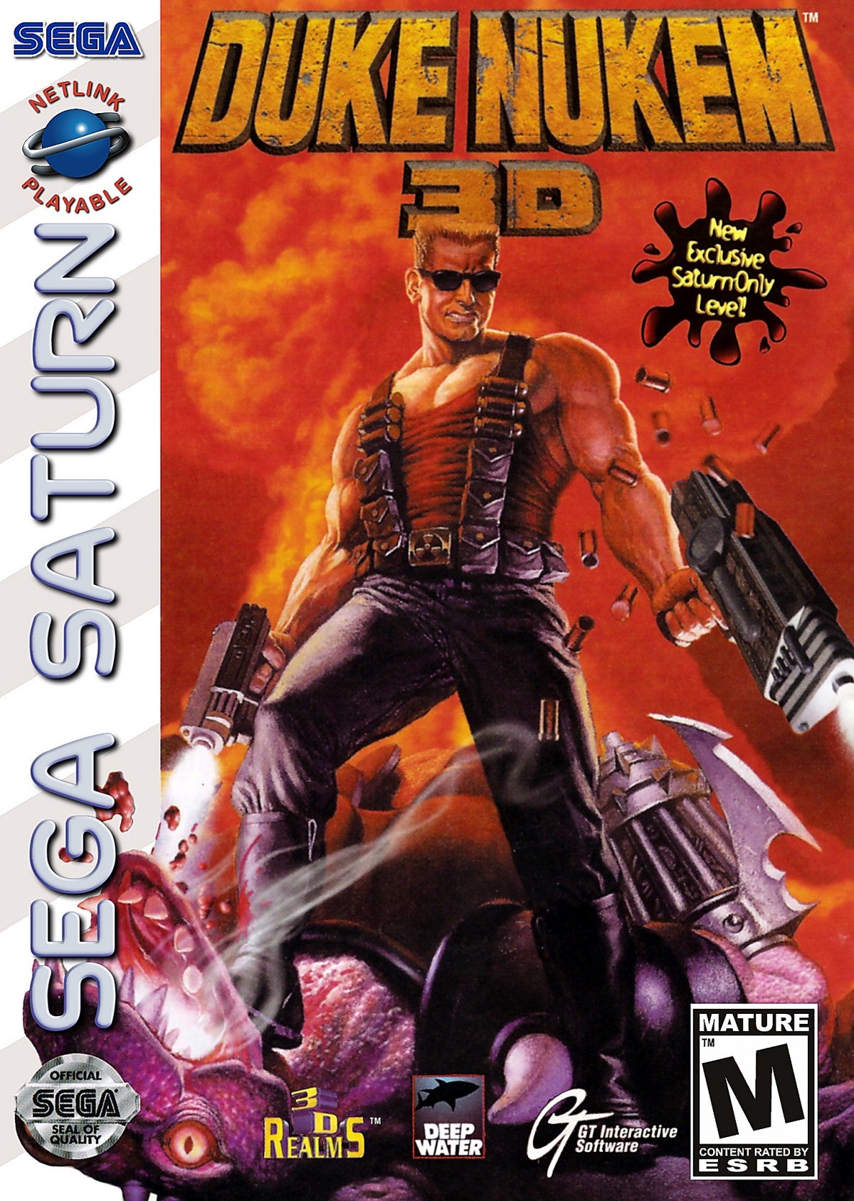 Duke Nukem 3D for Sega Saturn featuring classic retro first-person shooter action in a sci-fi setting cover art