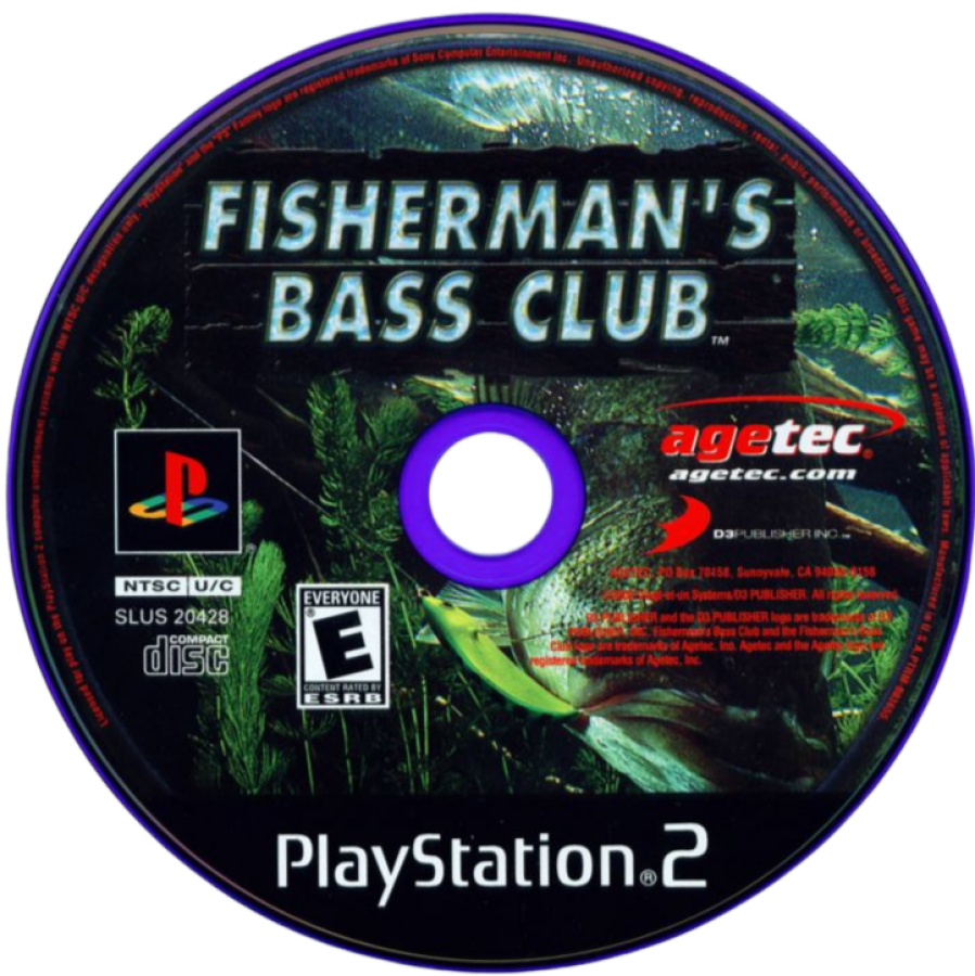 Fisherman's Bass Club disc for PlayStation 2 (PS2) freshwater bass fishing sports simulation video game