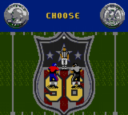 Madden NFL 96 for Super Nintendo Entertainment System with classic 16-bit football simulation theme coin toss