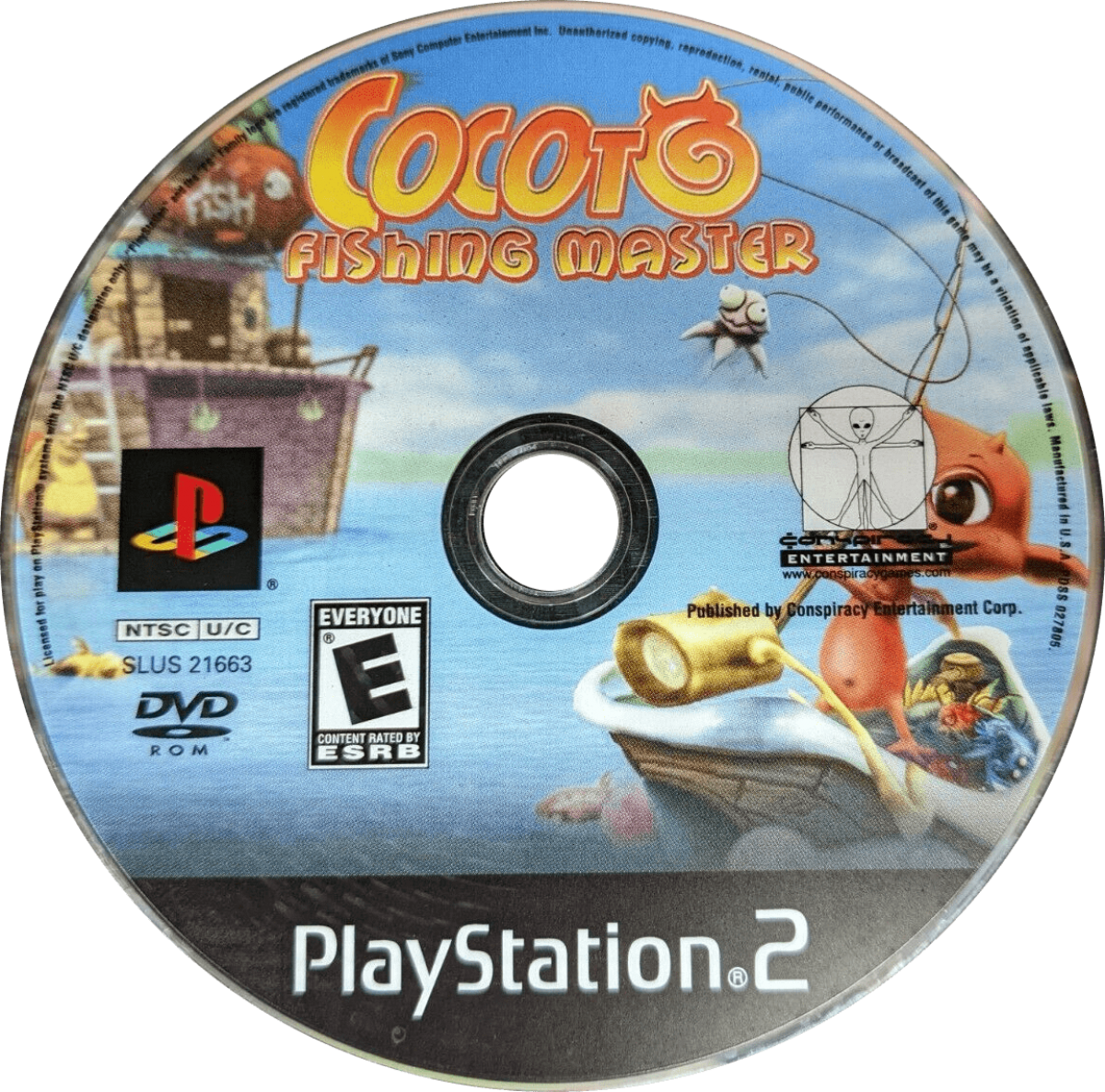 Cocoto Fishing Master for PlayStation 2 with arcade-style fishing and colorful underwater adventure theme disc