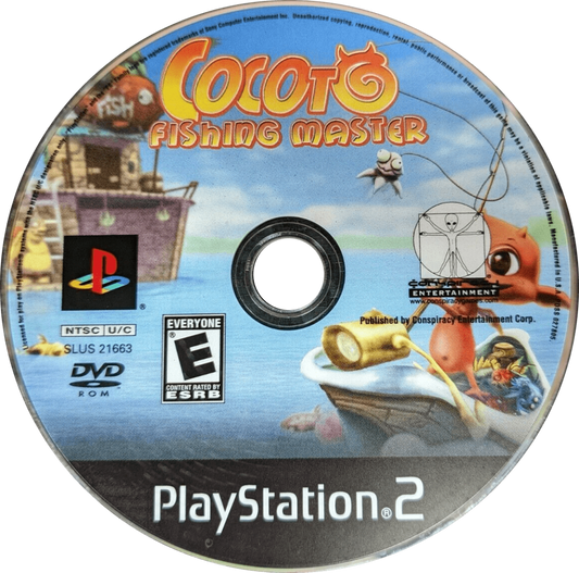 Cocoto Fishing Master for PlayStation 2 with arcade-style fishing and colorful underwater adventure theme disc