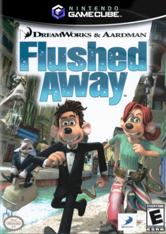 Flushed Away for GameCube featuring family friendly action adventure gameplay based on the animated film front cover