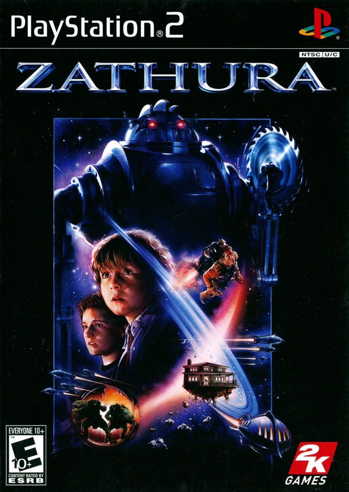 Zathura PS2 Sony PlayStation 2 action adventure game movie tie in space adventure board game themed gameplay sci fi exploration puzzles combat kids family game High Voltage Software retro gaming PlayStation 2 software video game title cover art