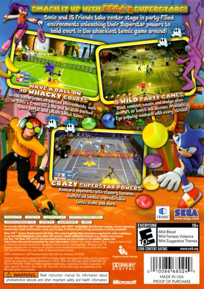 Sega Superstars Tennis back of case for Xbox 360 (X360) sports tennis video game