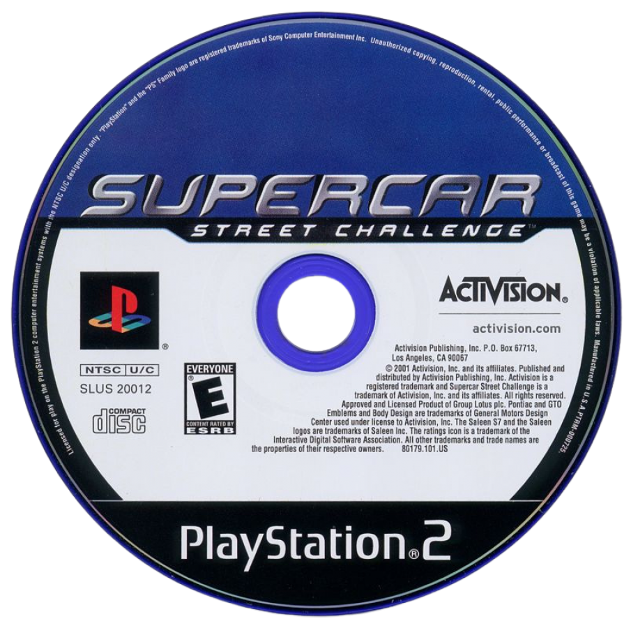 Supercar Street Challenge – PlayStation 2 (PS2) video game disc, street racing simulation.