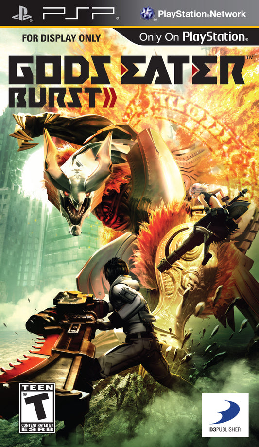 Gods Eater Burst PlayStation Portable inspired design featuring anime action role playing aesthetic post apocalyptic monster hunting fast paced combat customizable weapons futuristic survival adventure dramatic storytelling handheld gaming presentation front cover  
