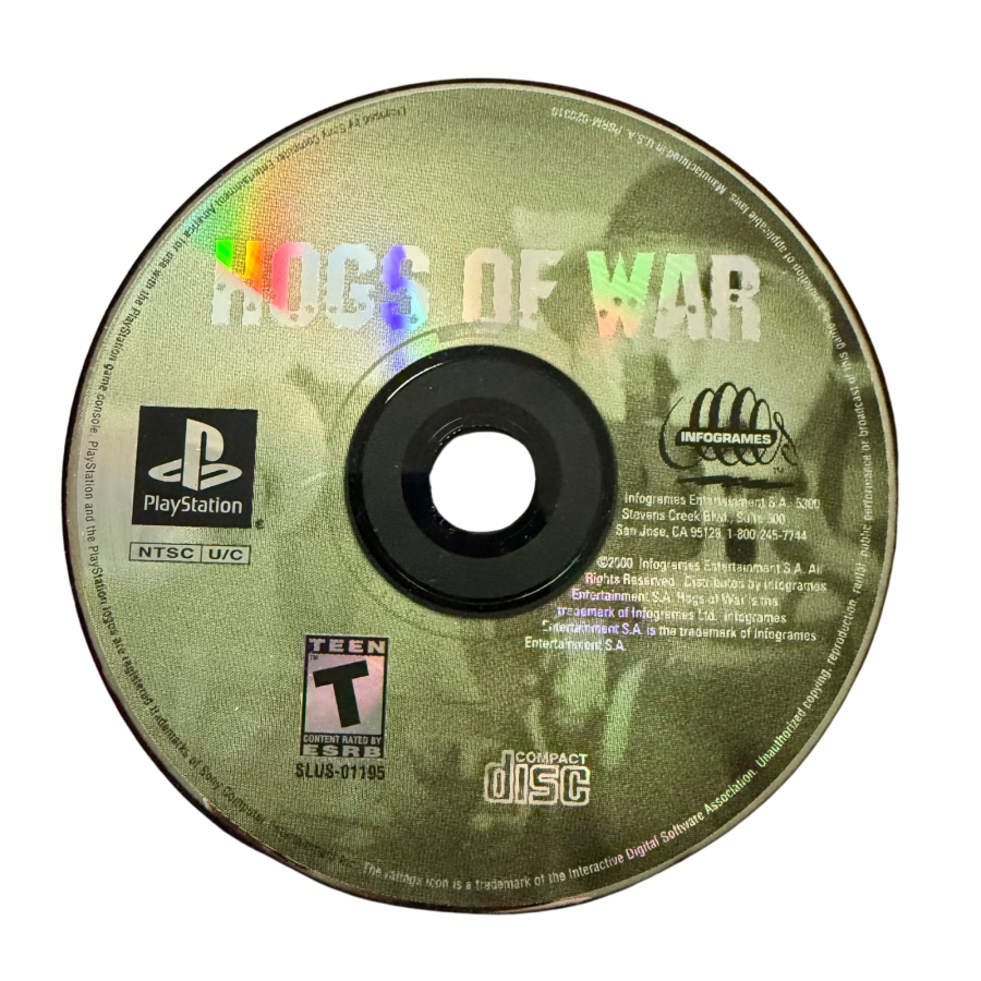 Hogs of War PlayStation 1 PS1 for retro video game enthusiasts featuring turn based strategy gameplay tactical pig warfare destructible environments humorous characters artillery combat single player and multiplayer action and collectible gaming appeal top of disc