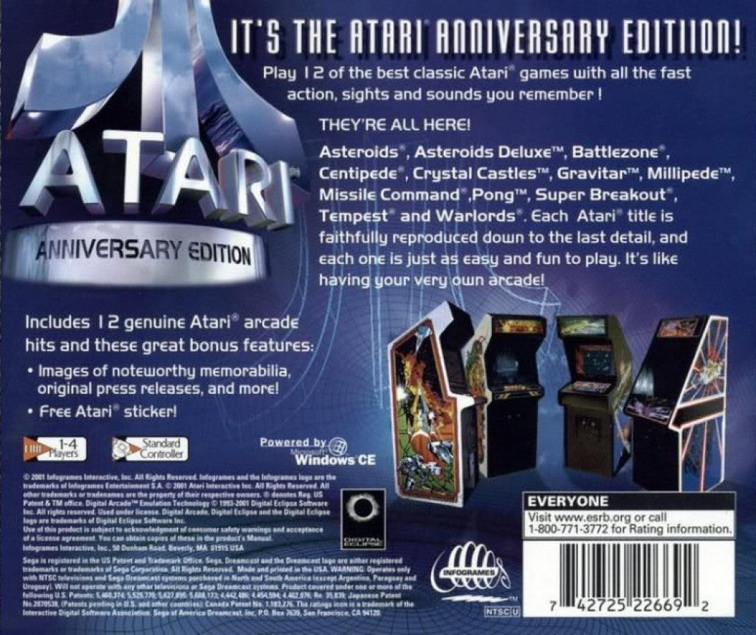 Retro Atari Anniversary Edition Dreamcast inspired design featuring classic arcade gaming collection aesthetic vintage Sega Dreamcast retro Atari titles old school pixel gameplay nostalgic gaming history celebration iconic arcade presentation gameplay back art 