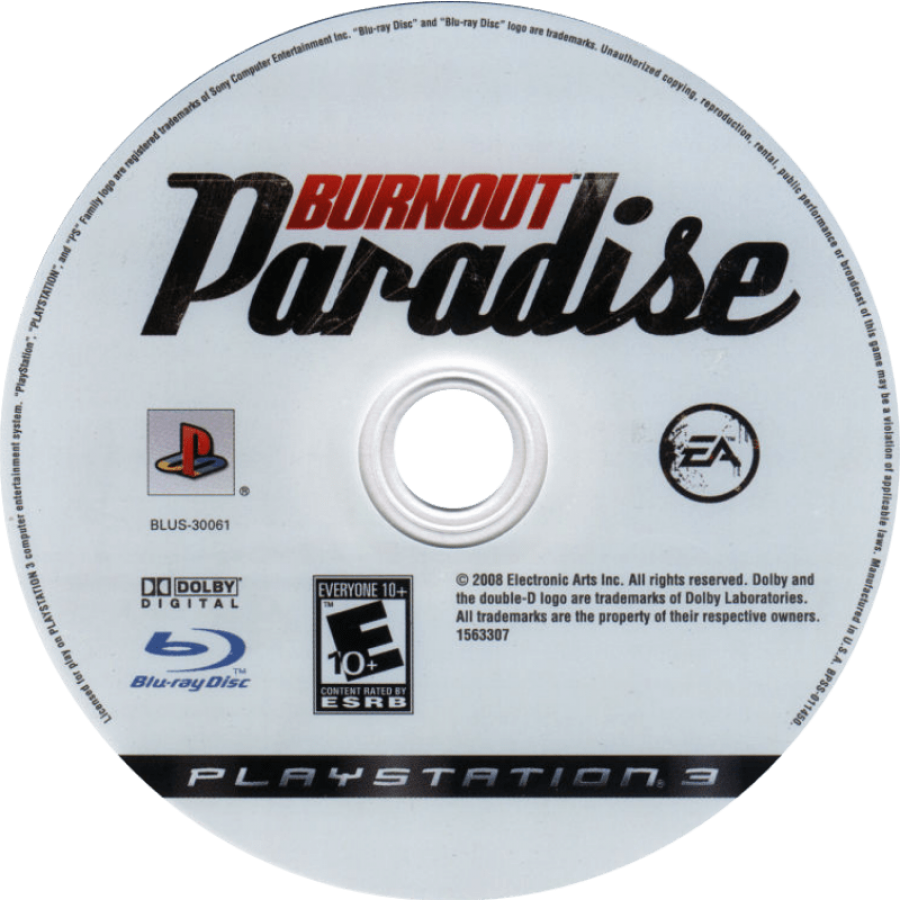 Burnout Paradise disc for PlayStation 3 (PS3) video game
