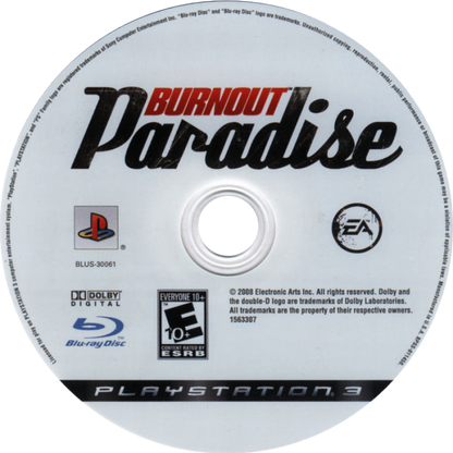 Burnout Paradise disc for PlayStation 3 (PS3) video game