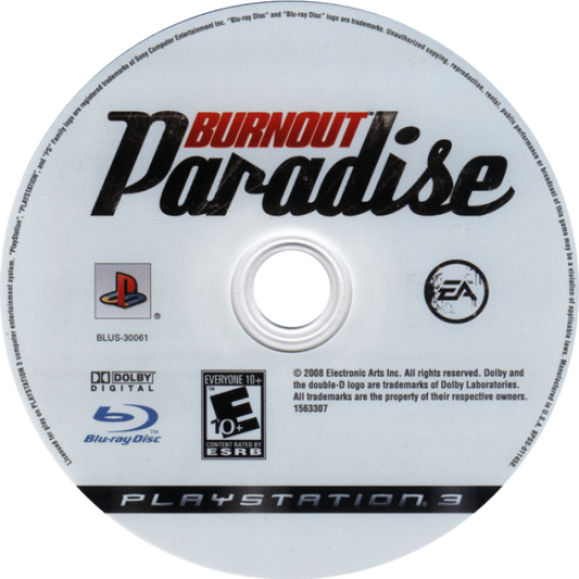 Burnout Paradise disc for PlayStation 3 (PS3) video game
