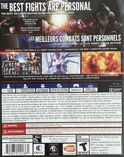 Tekken 7 – PlayStation 4 (PS4) video game back of case, fighting game