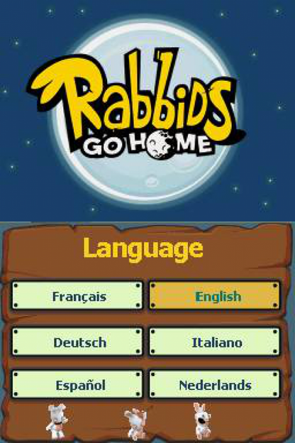 Rabbids Go Home: A Comedy Adventure home screen for Nintendo DS (DS) action adventure video game