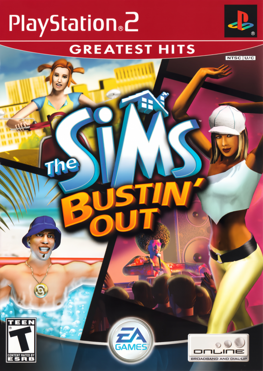 The Sims Bustin Out PS2 PlayStation 2 life simulation game sandbox gameplay character customization social simulation career mode retro video game cover art Greatest Hits edition