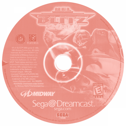 NFL Blitz 2000 Sega Dreamcast DC for arcade football video game fans featuring fast paced NFL action hard hitting tackles aggressive plays exaggerated gameplay powerful hits multiplayer matches team competition and classic Sega Dreamcast gameplay collectible retro gaming appeal game disc