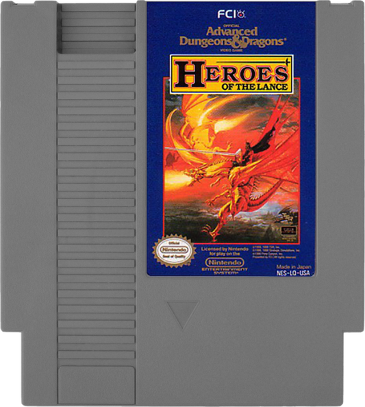 Heroes of the Lance Nintendo Entertainment System NES video game featuring fantasy role playing gameplay Dragonlance characters dungeon exploration party combat magic spells enemy battles and classic 8 bit adventure retro video game collection collectible gaming appeal cartridge