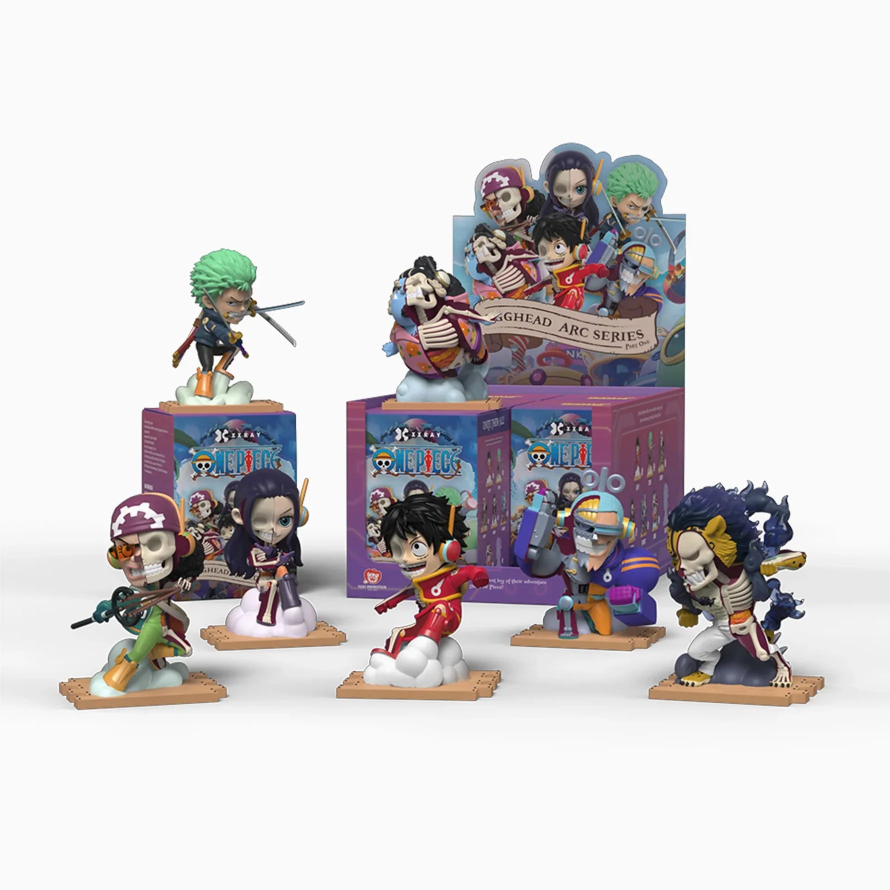 One Piece Egghead Arc Series Part One blind box inspired design featuring collectible anime figure mystery box aesthetic Egghead Island themed characters detailed miniature display pieces surprise assortment manga inspired collectible presentation 