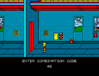 The Simpsons: Bart vs. the World cartridge for the Nintendo Entertainment System featuring Bart Simpson traveling the globe in a colorful 8 bit side scrolling adventure based on the classic animated series gameplay