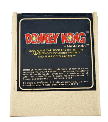 Donkey Kong Coleco for Atari 2600, cartridge for an arcade platformer video game with ladder climbing, obstacle-dodging gameplay, retro action challenges, and classic home console fun