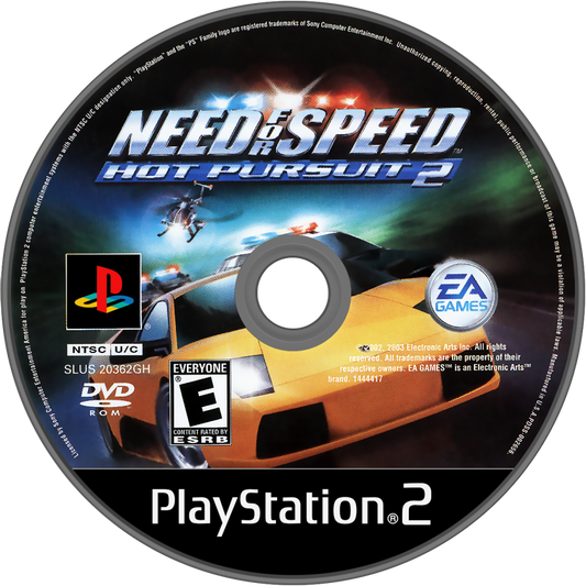 Need for Speed Hot Pursuit 2 PlayStation 2 PS2 for arcade racing video game fans featuring high speed exotic cars police pursuits intense chases customizable vehicles challenging race events shortcuts and scenic tracks police roadblocks and classic EA racing gameplay collectible gaming appeal game disc