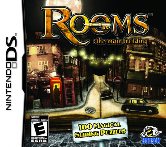 Rooms The Main Building game for the Nintendo DS featuring puzzle gameplay where players slide and rotate rooms within a building to guide a character to the exit with increasing difficulty and logic based challenges cover art