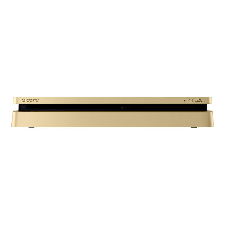 PlayStation 4 PS4 Slim Gold console featuring sleek limited edition gold finish 1TB storage Blu ray gaming HDR support Wi Fi connectivity wireless DualShock 4 controller compatibility immersive gaming and entertainment system collectible gaming appeal