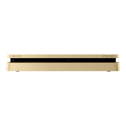 PlayStation 4 PS4 Slim Gold console featuring sleek limited edition gold finish 1TB storage Blu ray gaming HDR support Wi Fi connectivity wireless DualShock 4 controller compatibility immersive gaming and entertainment system collectible gaming appeal