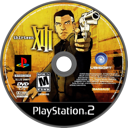 XIII PlayStation 2 PS2 for first person shooter video game fans featuring cel shaded comic book visuals espionage storyline stealth action intense gunfights conspiracy mystery multiplayer modes cinematic storytelling unique graphic novel presentation collectible gaming appeal game disc