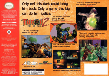 Turok 2: Seeds of Evil [Black Cart]– Nintendo 64 (N64) back cover art for video game