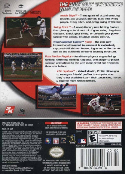 Back Cover art for Major League Baseball 2K6 GameCube GC video game, MLB baseball simulation, sports game, multiplayer, realistic graphics, Nintendo GameCube classic
