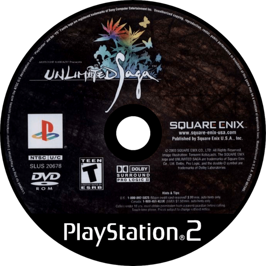 Unlimited Saga PS2 Sony PlayStation 2 JRPG role playing game nonlinear progression SaGa series Square Enix exploration dice based mechanics turn based combat story driven fantasy adventure experimental gameplay PlayStation 2 software video game title disc