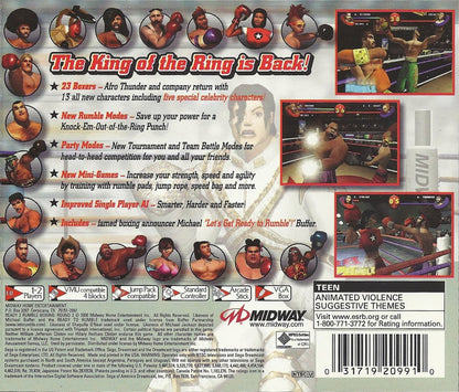 Ready 2 Rumble Boxing Round 2 Sega Dreamcast DC for arcade boxing video game fans featuring colorful boxers intense matches powerful punches knockout action special moves training modes championship fights and fast paced Sega Dreamcast gameplay collectible retro gaming appeal back cover art