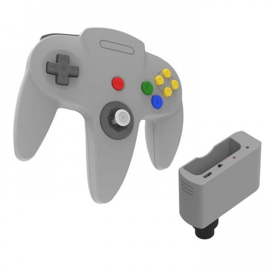 N64 Wireless 2.4GHz Controller for Nintendo 64 N64 Grey accessory featuring wireless 2.4GHz connectivity classic three prong controller design analog stick directional pad responsive buttons ergonomic grip and compatibility with supported Nintendo 64 games replacement gaming controller and retro gaming accessory appeal