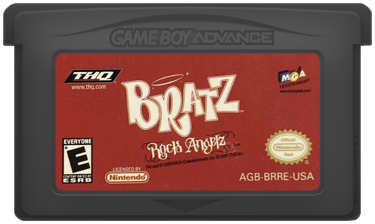 Bratz: Rock Angelz for Game Boy Advance with fashion-themed adventure and music-focused gameplay cartridge