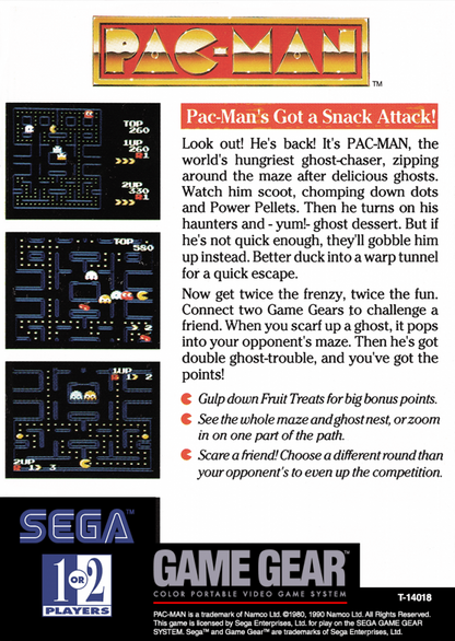 Pac-Man back cover art for Sega Game Gear (GG) video game