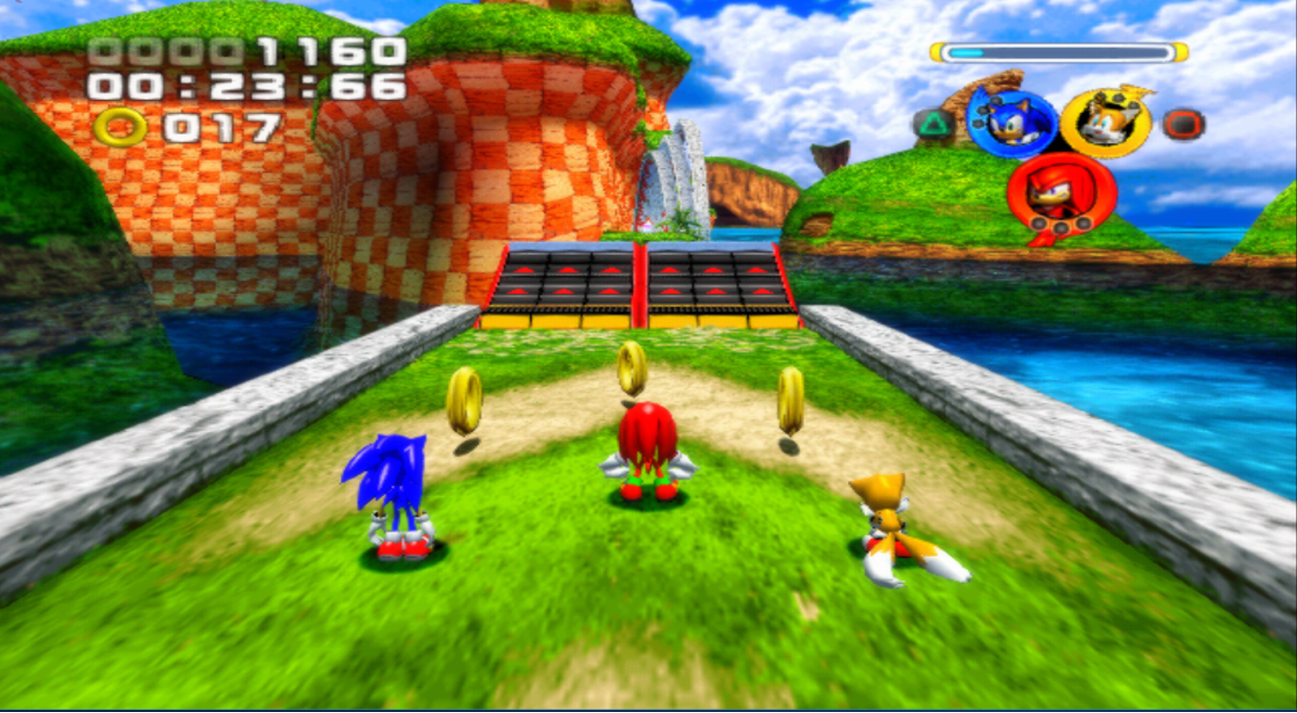 Sonic Heroes [Greatest Hits] for PlayStation 2 (PS2) at Gamers INC, featuring the high-speed team-based evolution of the Sonic franchise where you control three characters at once—Speed, Power, and Flight types—to navigate massive environments and defeat Dr. Eggman; this Greatest Hits edition brings the multi-perspective journey of four unique teams to the PS2, offering refined platforming action and cooperative mechanics that redefined the Blue Blur’s 3D era gameplay screenshot