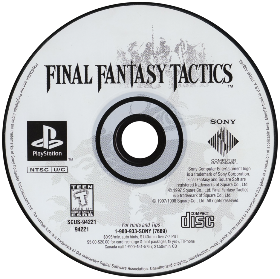 Retro Final Fantasy Tactics PS1 cover art inspired design featuring classic tactical RPG fantasy warfare aesthetic vintage PlayStation strategy game graphics medieval heroes summons grid based battles nostalgic Squaresoft masterpiece iconic JRPG adventure disc