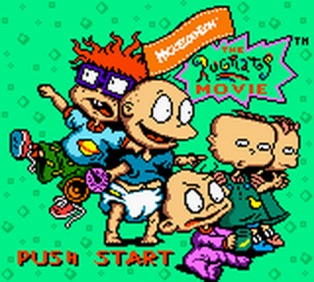 The Rugrats Movie Game Boy Color GBC handheld platformer action video game based on the animated film starring Tommy Pickles Chuckie Phil Lil Dil Reptar levels THQ main menu
