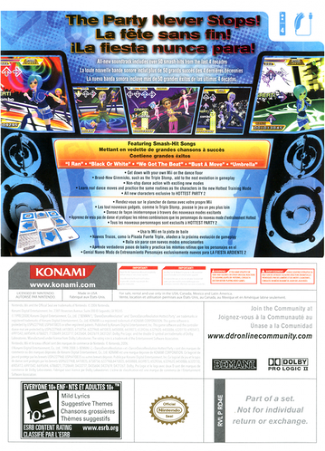 Dance Dance Revolution back cover art for Nintendo Wii (Wii) video game