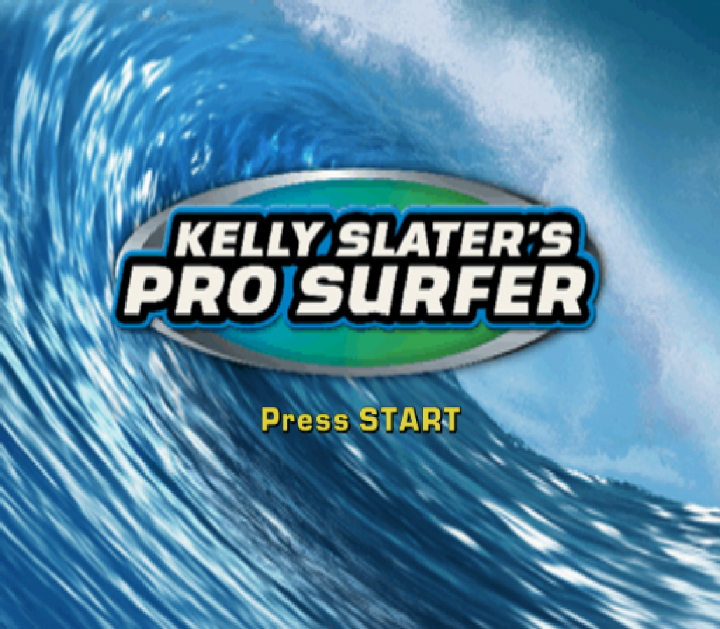 Kelly Slater's Pro Surfer title screen for PlayStation 2 (PS2) surfing video game. 