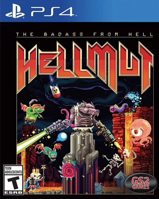 Hellmut: Badass from Hell – PlayStation 4 (PS4) video game cover image, fast-paced twin-stick shooter