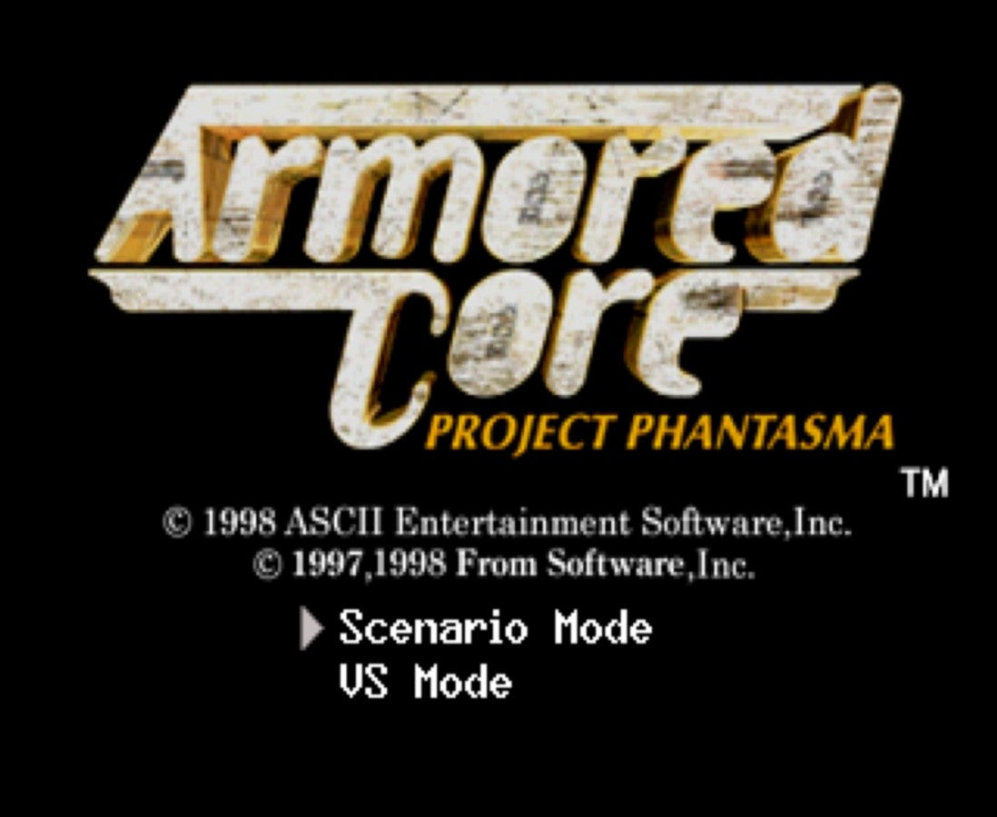 Armored Core: Project Phantasma retro sci-fi mech combat action game for PlayStation 1 (PS1) title screen
